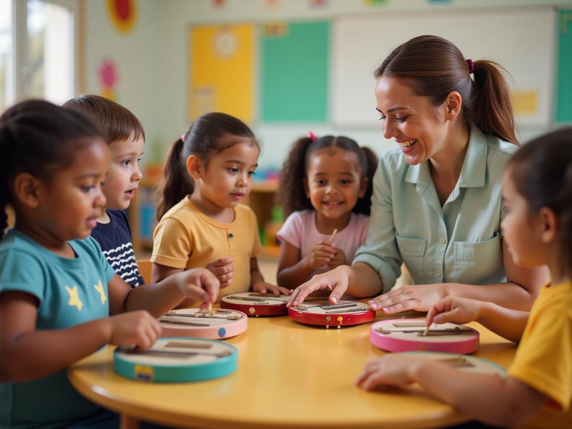 Crianças aprendendo música na escola