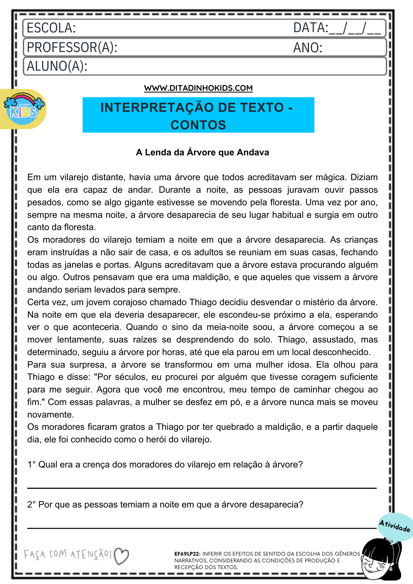 Atividades de Interpretação de Texto para Fundamental 2 - DitadinhoKIDS