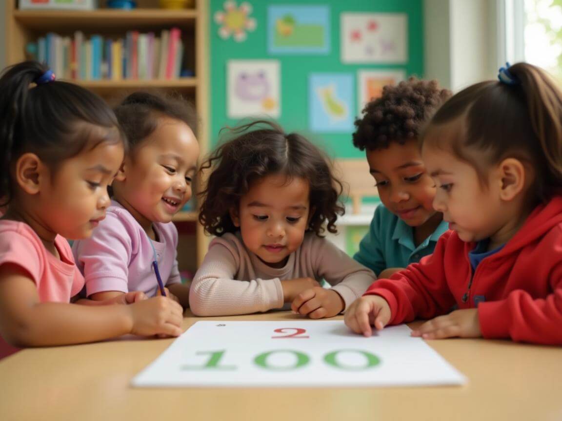 Crianças aprendendo a contar de 1 a 100.