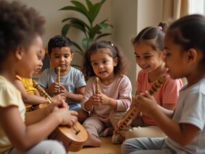 Crianças aprendendo música e som
