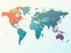 Mapa-mundi destacando a interconexão global através de setas representando a troca entre países.