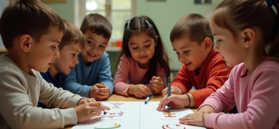 Crianças aprendendo sobre diversidade religiosa