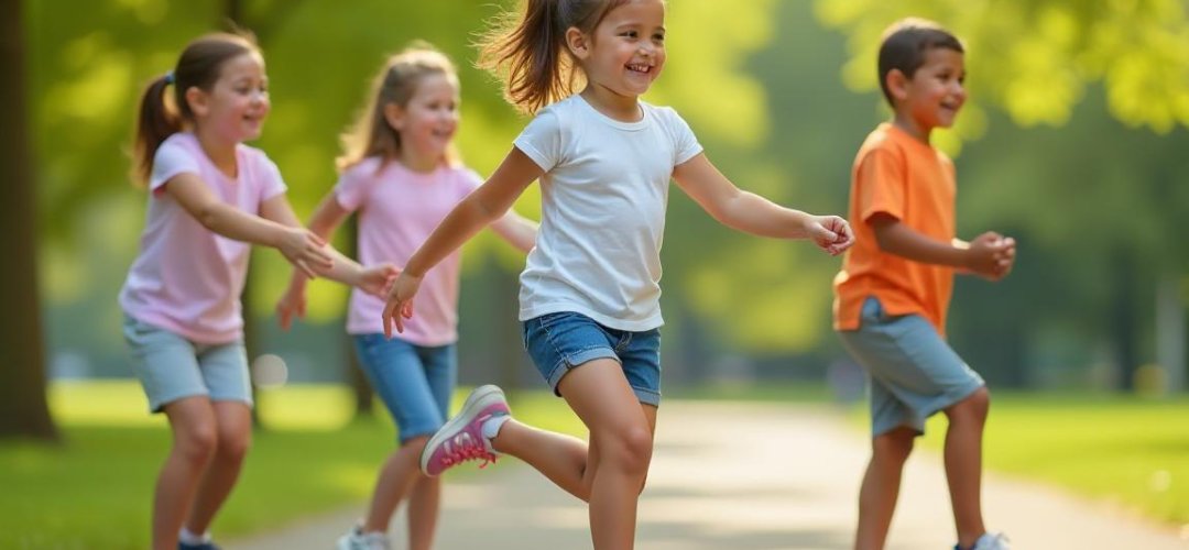 Crianças praticando exercícios de equilíbrio