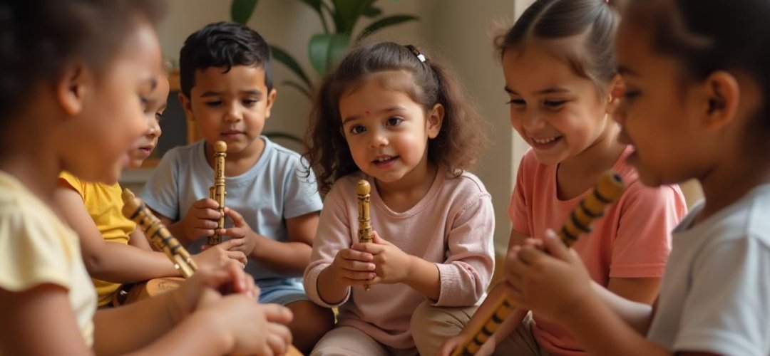 Crianças aprendendo música e som